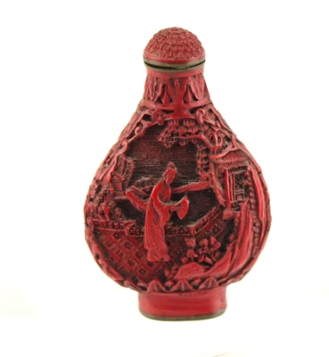 Antigua botella de tabaco tallada de cinabrio de importación china de porcelana Foto 1 de 4