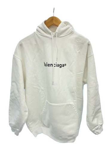 BALENCIAGA Felpa con Cappuccio XS Cotone Bianco Tinta Unita 570811 tiv55 Usata