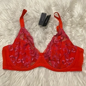 Natori 38D Bra Red Embellished Underwire Sheer Cup Back Closure 724324 NEW $72 - Picture 1 of 8