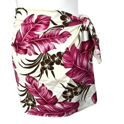 LEILANI Sarong Bathing Suit Cover Up Wrap Skirt 40"x20" Pink Brown Tropical Palm - Image 1 of 4