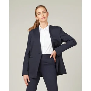 Spanx Perfect Collarless Blazer Striped Navy Workwear Minimalist Women's Large - Picture 1 of 10
