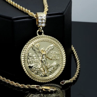 Colgante Centenario 50 pesos / cadena torcida cuerda de 4 mm enchapada en oro de 14 k para hombre y mujer Foto 1 de 4