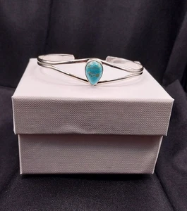 Kingman Blue Mohave Turquoise Solid 925 Sterling Silver Cuff Bracelet - Picture 1 of 18