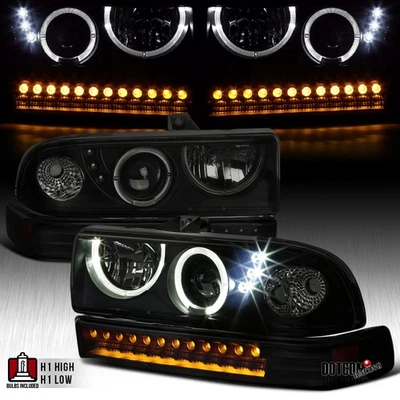 Black Smoke Fit 1998-2004 Chevy S10 Blazer Projector Headlights+LED Bumper Lamps - Image 1 of 4