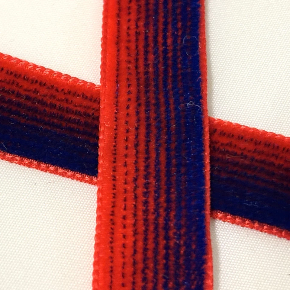 Harmony Velvet Ribbon Polyamid Polyester  5/8" Red Blue Stripes 8 yds - Image 1 of 4