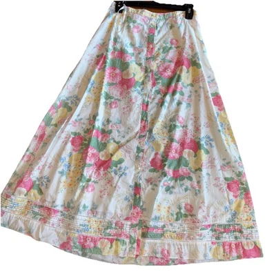 25 Ralph Lauren Algodón Vintage Floral Midi Falda Madreperla Botones 10 Foto 1 de 4