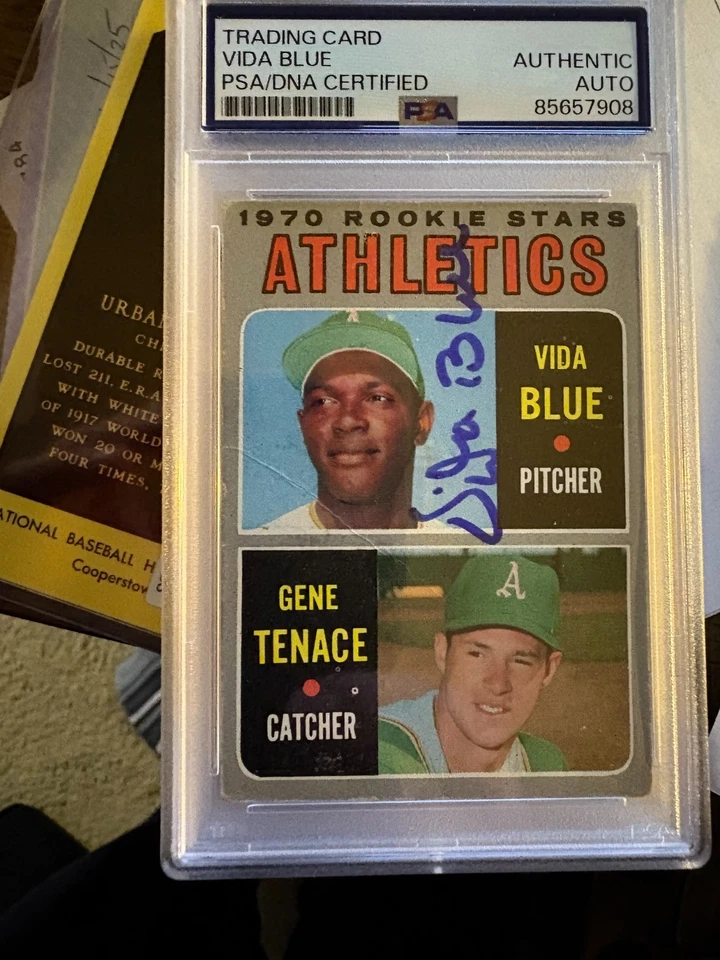 Tarjeta de béisbol autografiada firmada por Topps Vida Blue Oakland Athletics 1970 PSA A's Foto 1 de 1