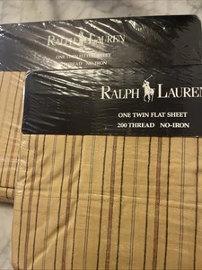 Ralph Lauren Byron Taupe Striped Twin Fitted & Flat Sheet Set Vintage NOS 1994 - Picture 1 of 5