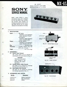 Sony MX-6S Stereo Mikrofon Mixer Serviceanleitung - Bild 1 von 2