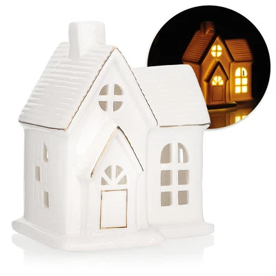 LED-Haus aus Porzellan - batteriebetriebenes Leuchthaus - weiß glänzend - Bild 1 von 4
