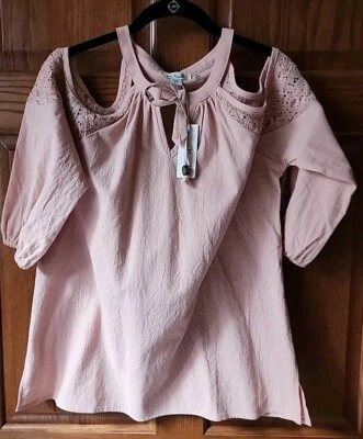 Blusa para mujer Simply Noelle manga 3/4 hombro frío halter cuello talla S/M (8-10) Foto 1 de 3