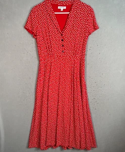 Emily & Fin Red Floral Print Button-Front Midi Dress Size Medium 100% Viscose - Picture 1 of 8