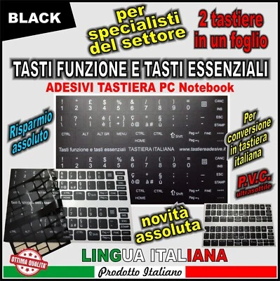 Adesivi Tastiera Layout Italia Lettere Pc Notebook tasti funzione ed essenziali - Immagine 1 di 4