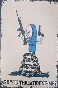 BEAVIS AND BUTT-HEAD METAL SIGN BEEVIS FEATURED WITH GUNS BULLETS -GADSDEN FLAG - Picture 1 of 1