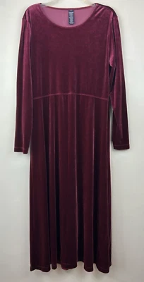 Lands End Velour Dress Womans L Maxi Maroon Pullover Long Whimsigoth - Image 1 of 4
