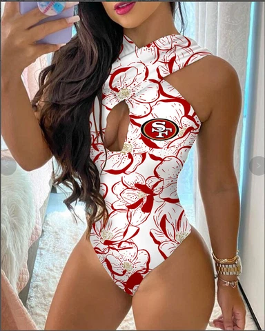 San Francisco 49ers One-piece Bikini Swimsuit Hollow-out Criss Cross Bathing Set Cover