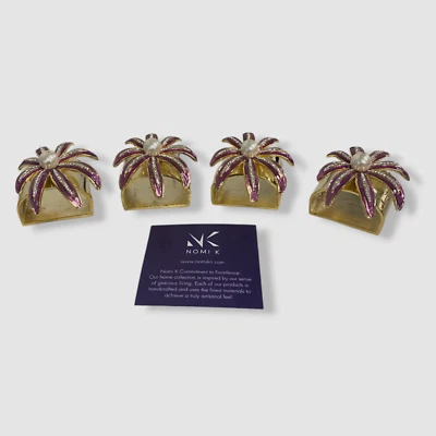 $240 Juego de 4 servilletas decorativas Nomi K púrpura flor silvestre chapado en oro Foto 1 de 4