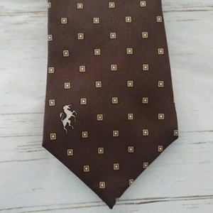 Vintage Bronzini Skinny Tie Necktie Unicorn Logo Silk Brown Beige Dot - Picture 1 of 10