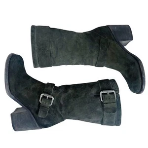 Vera Wang Lavender Cameron Double Buckle Boot Olive Green Suede Size 7 Moto - Picture 1 of 10