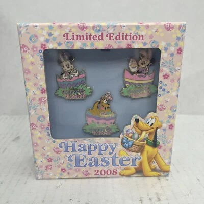 Happy Easter 2008 Disneyland DLR LE Mickey Minnie Pluto Disney Box Pin Set 59967 - Image 1 of 3