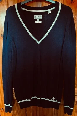 Women’s Jack Wills Contrast Trim V-neck Dark Blue Merino Wool Jumper UK Size 6 - Image 1 of 4