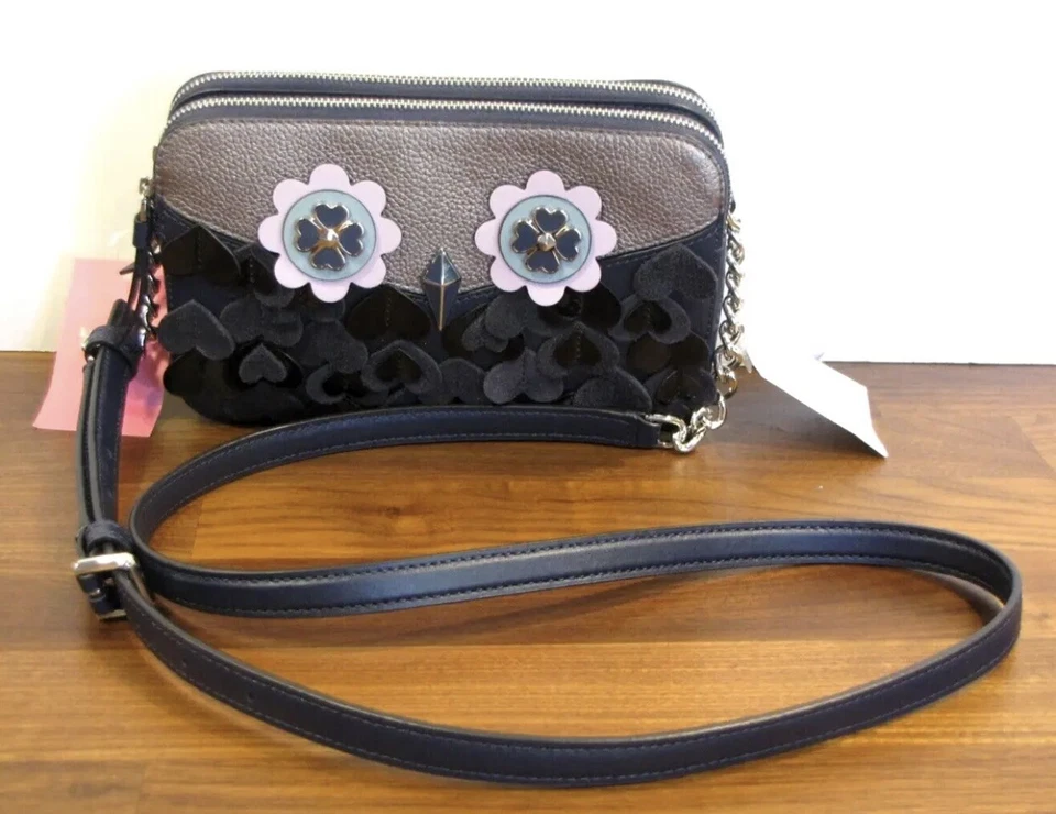Bolso Bandolera Pequeño Kate Spade Doble Cremallera Zibbi Owl Minorista $259 Nuevo con Etiquetas Foto 1 de 1
