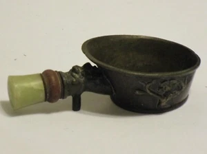 De colección LATÓN con mango de piedra quemador de incienso bandeja de ceniza grabado floral de China - Imagen 1 de 10