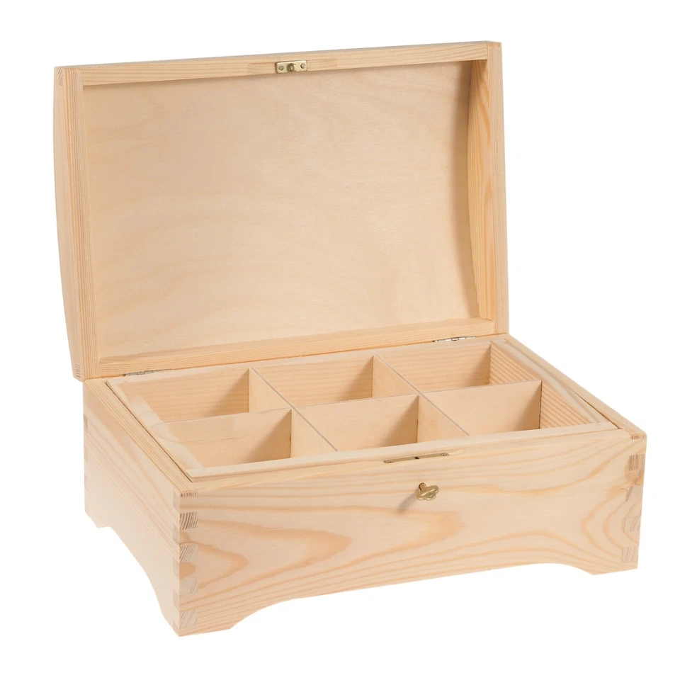 Large Wooden Chest with Key & 6 Slots – Ideal for Decoupage & Storage (30x20 cm) - Image 1 of 3