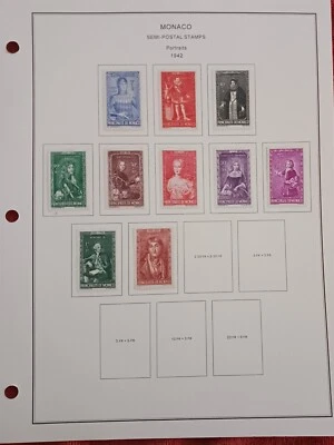 MONACO  - 1942 -  LOT OF STAMPS  ON ALBUM PAGE - USED & MH - Image 1 of 2
