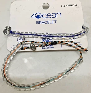 2pc 4Ocean Beaded Bracelet lot Recycled Plastic & Glass bead NEW halo multi blue - Picture 1 of 6
