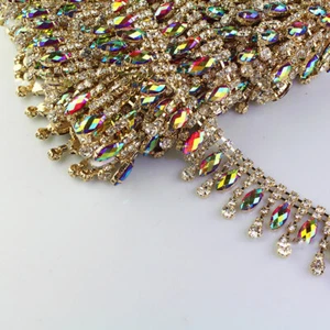 AB Rhinestone Fringe Trim Chain Tassel Clothing Shoes Decor Handmade Craft Trims - Picture 1 of 12
