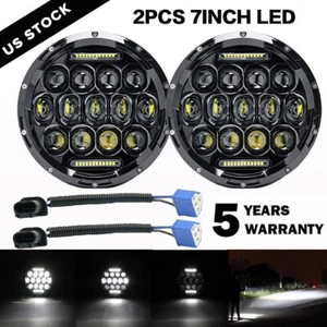 Pair 7" Inch Round LED Headlights High Low DRL For Jeep Wrangler TJ 1997-2006 - Picture 1 of 12