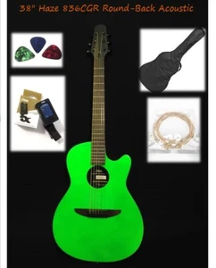 Light-Weight 38" Haze 836CGR Round-Back Acoustic/Classical Guitar,Neon Green+Bag - Picture 1 of 12