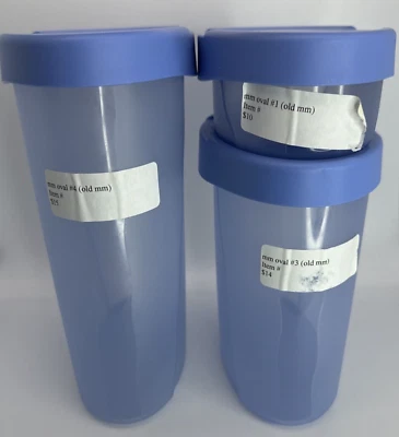 3 Tupperware Stacking Impressions Canister Set MM Oval #1, 3, 4 Blue VTG NOS - Image 1 of 4