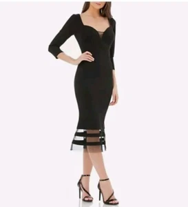 JS Collections 8 Women's Lace accent Sweetheart Bodycon Dress Black 3/4 sleeve - Picture 1 of 12
