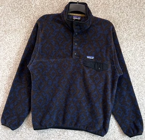 Patagonia Uomo Taglia Small Synchilla Fleece Pullover Giacca Blu Azteco 25580 - Foto 1 di 11