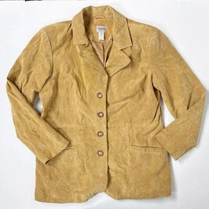 Vintage Genuine Suede Leather Blazer Chicos Women's Size L Tan Camel - Picture 1 of 6