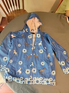 Adorable Foxfire For Kids Rain Coat Jacket Horses Ponies Daisies Size 10 Blue - Picture 1 of 7