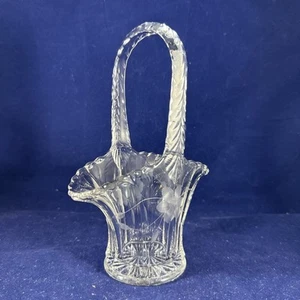 Vintage Glass Basket with Etched Floral Design - Preowned - Picture 1 of 4
