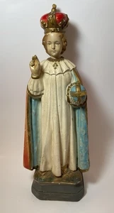 Antik Vintage Kreidegeschirr 17 1/2" hoch Kind von Prag Statue Kind Jesus - Bild 1 von 24