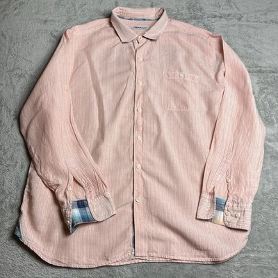 Camisa Tommy Bahama Para Hombres 2XL Rosa Cuadros Botones Lino Bolsillo en el Pecho Puño Abatible Foto 1 de 4