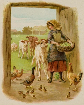 Mädchen mit Tieren,  1892, Chromolithographie Romantik Unbekannt (19.Jhd) - Bild 1 von 4