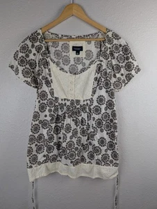 Sonoma Shirt Women's Sz L Cottage Tie Back Relaxed Summer Eyelet 189 - Picture 1 of 7