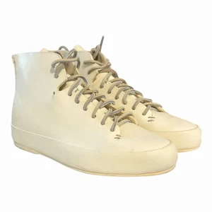Scarpe alte in gomma cucite a mano FEIT misura 39 cestini bianco pelle semi-cordovan uniche - Foto 1 di 7