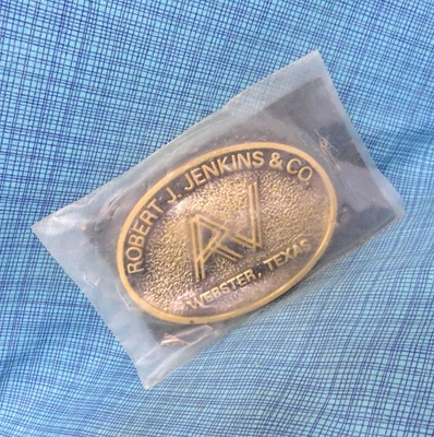 Fivela de cinto Robert J Jenkins & Co Webster TX gás e óleo NOS vintage anos 80 BTS .GMP661 - Imagem 1 de 4