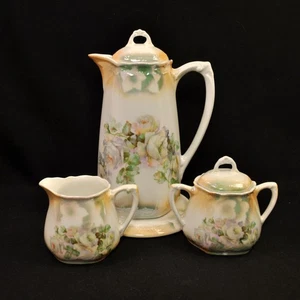 Cioccolatiera cremoso zucchero con coperchio piastrelle cavolo rose lucentezza verde 1910 Germania - Foto 1 di 12