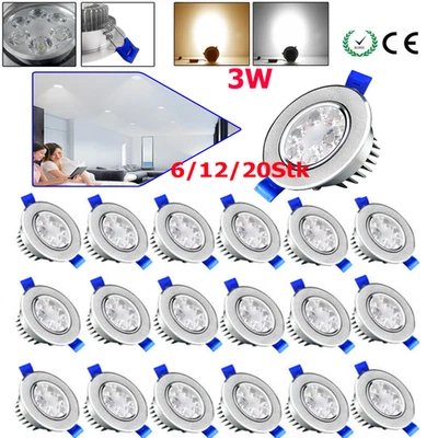 6/12/20x LED Einbauleuchte WarmWeiß 3W Einbauspot CE Einbauleuchte Decken-Spots - Bild 1 von 4