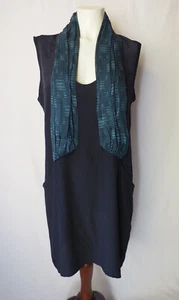 Geren Ford 100% Silk Casual Dress Pockets Pleated Overlay Midnight Blue S - Picture 1 of 6