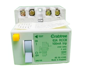 CRABTREE 646/100 63A 100MA LIFESTAR RCD 4 POLOS 415V RCCB - Imagen 1 de 4