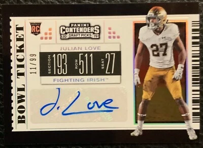 2019 Contenders Draft Picks Julian Love RC #11/99 Auto - Image 1 of 2
